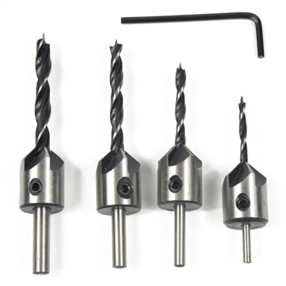 

4pcs 3mm-6mm HSS 5 Flute Countersink Drill Bit Set Carpentry Reamer Woodworking Chamfer End Milling Hole Wood Dropshipping