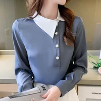 autumn womens tops and blouses skew collar office lady chiffon blouse women elegant long sleeve shirt blusas mujer de moda 2022