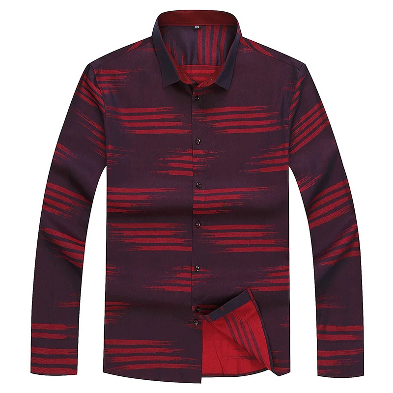 

PLus size 8XL 7XL 6XL 5XL 4XL New High Quality Mens Designer Stripes Dress Shirts Tops Casual Slim Long Shirts big size