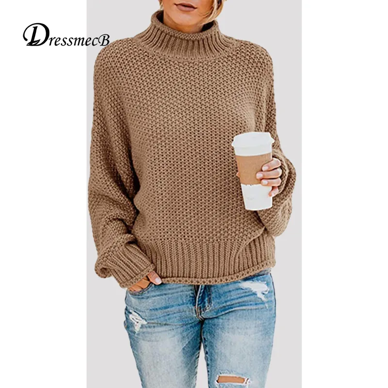 

Dressmecb Solid Brown Long Sleeves Autumn Tops For Women Clothing Knitted Casual Sweaters 2021 Female Slim Streetwear Pullover