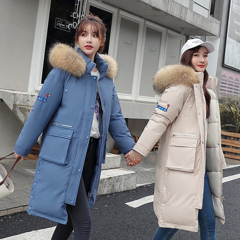 Women Winter Parka Coats 2019 New Woman Long coat Loose Big Fur Collar Hooded Cotton-padded jacket Warm coats Female Overcoat | Женская