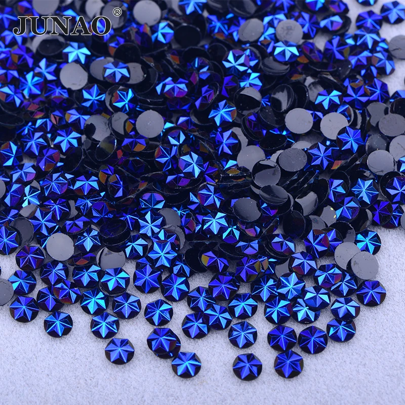 

JUNAO 500Pcs 5mm Purple Blue AB Flower Rhinestones Flatback Resin Stones Crystal Stickers Non Hot Fix Strass Nail Art Decoration