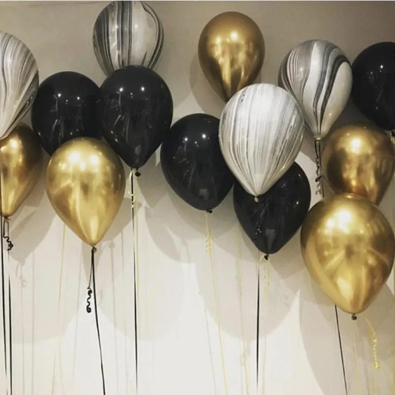 Смешанные металлические латексные воздушные шары с синим и мраморным агатом 10