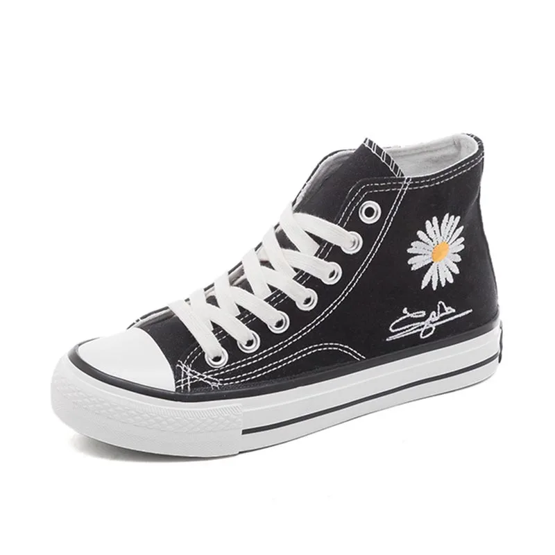 Кеды женские с цветочной вышивкой повседневные холщовые кроссовки на плоской