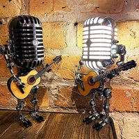 vintage microphone robot with guitar metal figurines for interior desktop lamp usb charging ornament figurines home decoration
