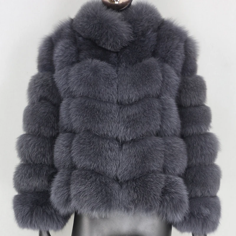

Женская шуба из натурального меха лисы, теплая шуба со съемным воротником-стойкой, верхняя одежда из натурального меха лисы, зима 2020