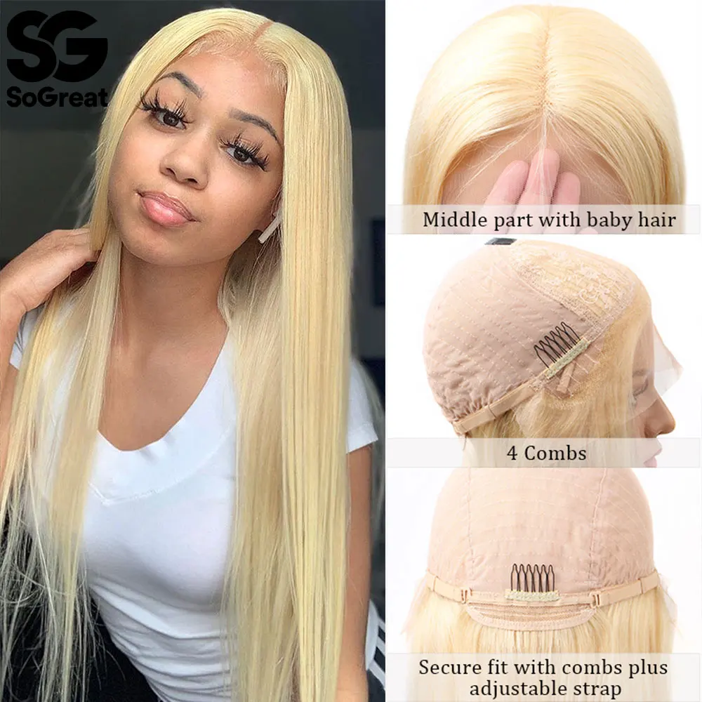 Парик из 613 человеческих волос LaceFront блонд парик с застежкой 4x4 бразильские прямые