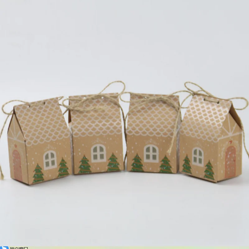 

Wholesale House Shape Christmas Candy Box Kraft Paper Christmas Gift Candy Bag Paper Bag Kraft Candy Cookies Box Party Supplies