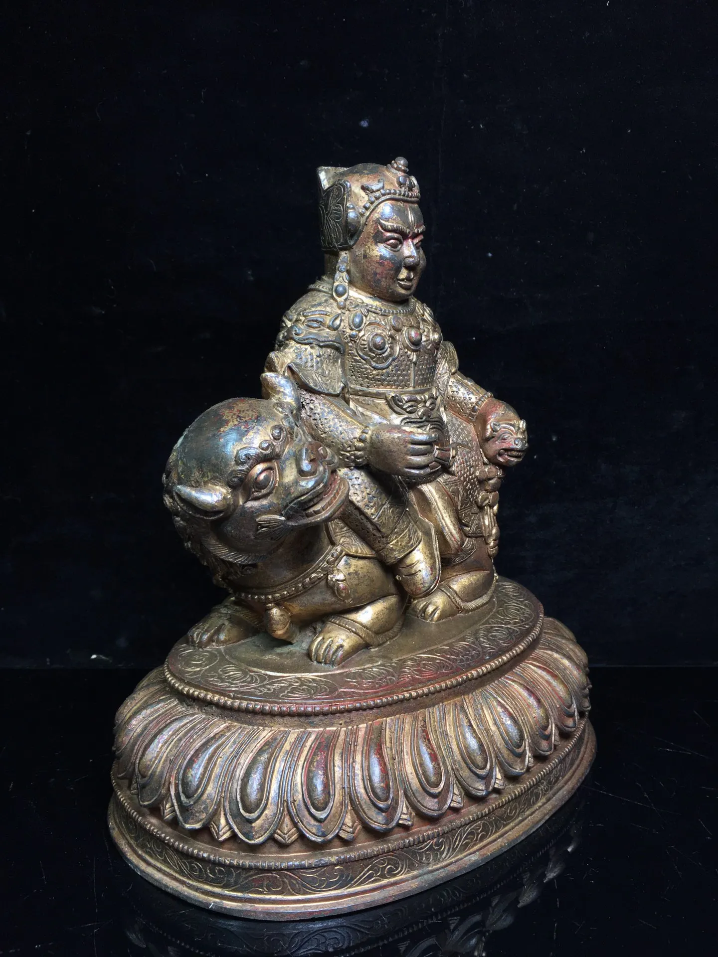 Statue de bouddha en Bronze ancien, 9 pouces, Collection du Temple du Tibet, laque cinabre du nord Wei, trésor du roi Huang Caishen, ornements