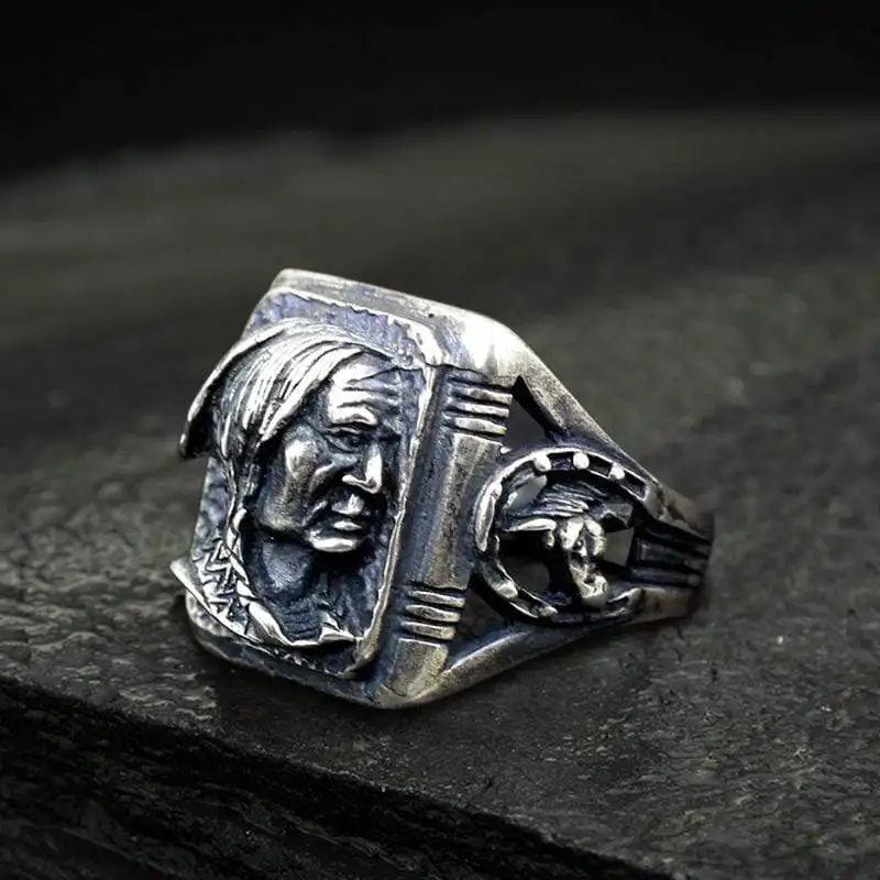 

Retro Punk Hip Hop Rock Domineering Ethnic Head Portrait Men's Ring Boy Birthday Holiday Gift Party Jewelry Wholesale