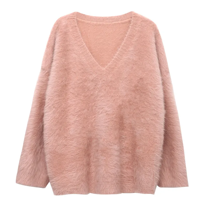 

Autumn Winter Fashion leisure Sweater Women Casual Pullovers Mink velvet Solid color Warm Teen Gril Sweaters pink sweater large