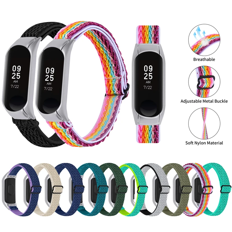 

Эластичный тканевый ремешок для смарт-браслета Xiaomi Mi Band 5 4 3, регулируемый нейлоновый ремешок на запястье для Miband 3 4 5, аксессуары