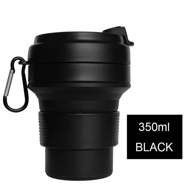 350ml black 550 мл Складная Силиконовая кружка для воды портативная силиконовая телескопическая Питьевая Складная кофейная чашка Складная силиконовая чашка крышки для путешествий - Цвет: 350ml black
