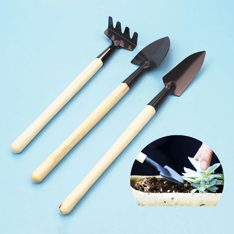 

3 Pcs/set Mini Wooden Handle Spade Shovel Harrow Flowerpot Tools Potted Plants Maintenance Plant Soil Shovels Gardening Tools