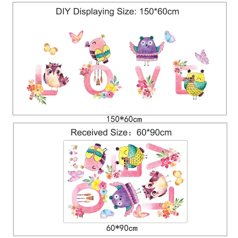 Наклейки на стену с совами цветными бабочками цветами домашнее украшение для
