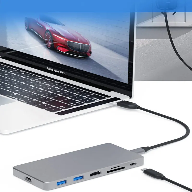 Разветвитель концентратор 6/7 в 1 USB C Hub с Type C3.1 M.2 NVME/M.2 NGFF SSD чехол PD100W HDMI 4K USB3./10G для