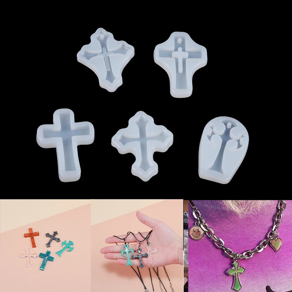 

1/5Pcs Transparent Cross Pendants Silicone UV Epoxy Resin Molds Necklace Casting Mould For DIY Jewelry Making Supplies Tools