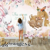 custom waterproof mural cartoon cute 3d pink bunny sika deer animal wallpaper childrens room background self adhesive stickers