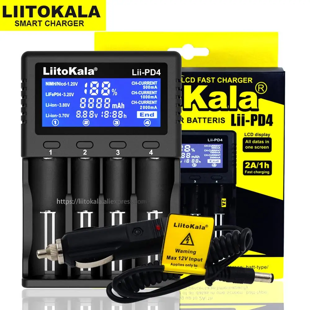 LiitokalaLii-PD2 Lii-PD4 18650 3.7V Li-ion charger 1.2V NiMH 3.2V LiFePO4 21700 18350 18500 AAA 3.85V cargador 26650 battery | Электроника