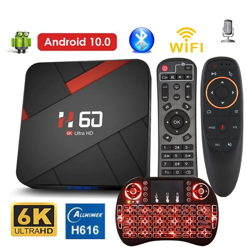 

ТВ-приставка 6K H60, Android 10 H.265, 3D, 2,4 ГГц, 5 ГГц, Wi-Fi, Bluetooth