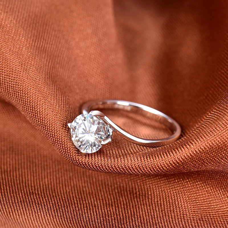 LOVERJEWELRY Муассанит Обручальные Кольца Твердые 14 к белое золото Круглый Муассанит кольцо для женщин юбилей лучший подарок ювелирные изделия