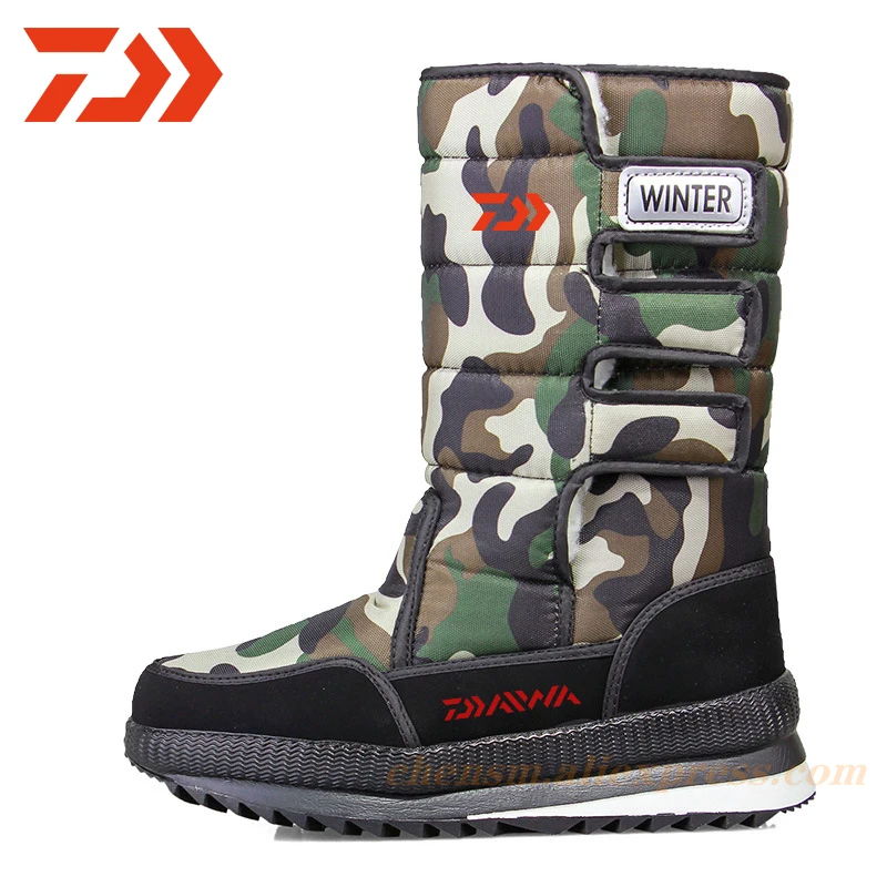 Daiwa 2021 Camouflage Snow Boots Platform Men Winter Fishing Shoes High Quality Warm Non-slip Waterproof for -40 Degrees | Спорт и