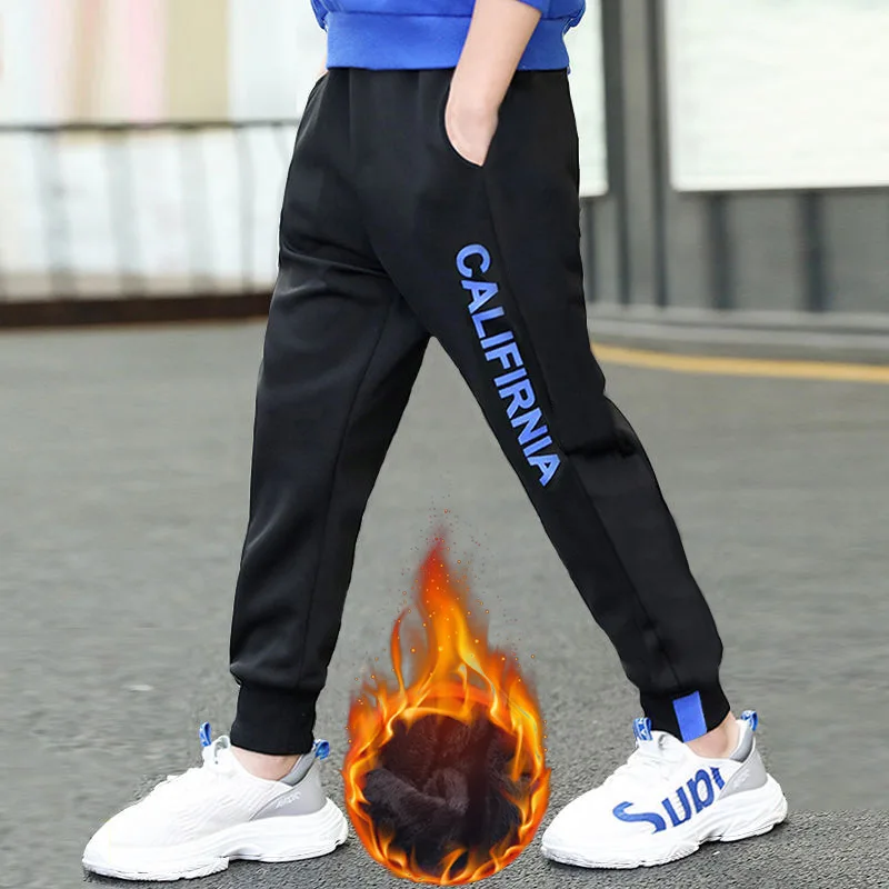 Зимние детские спортивные штаны повседневные брюки для детей теплые флисовые