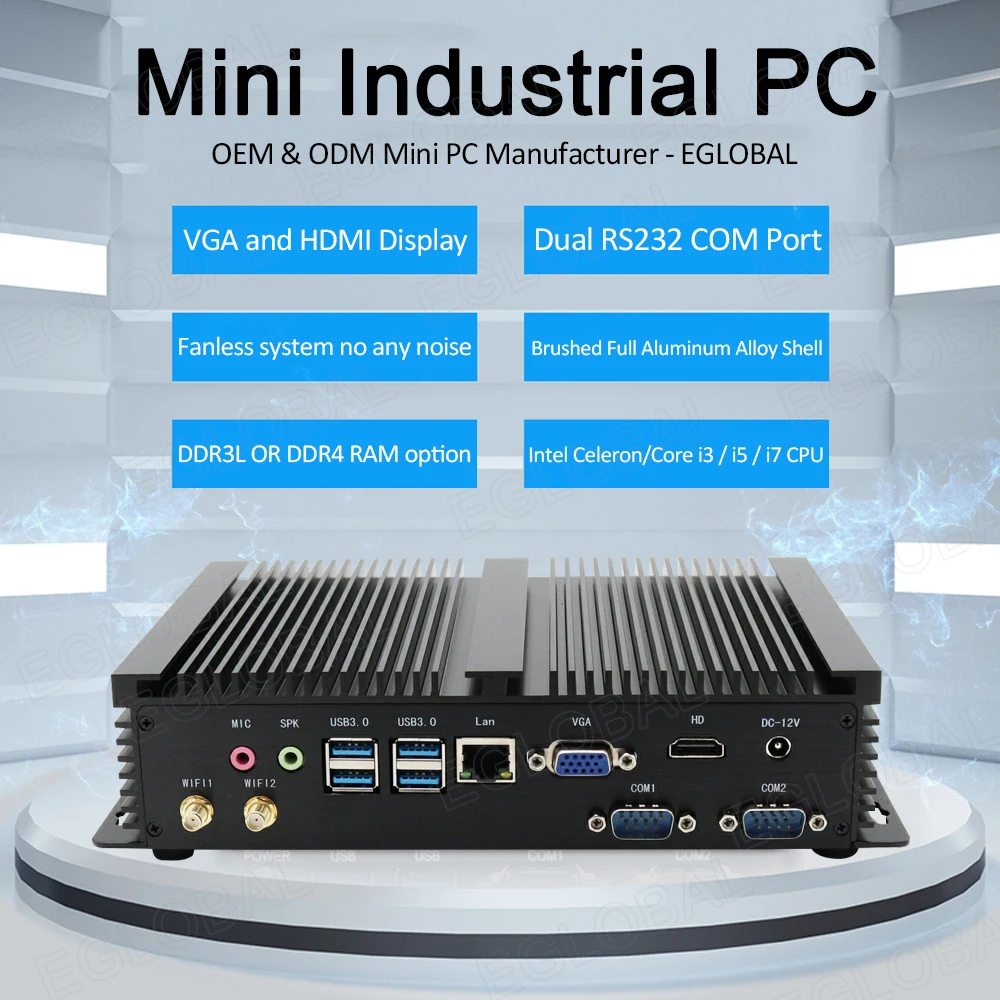 Eglobal Winows Core i7-10510U i3 4005U 2 RS232 COM 7 USB Micro компьютер Linux Безвентиляторный промышленный