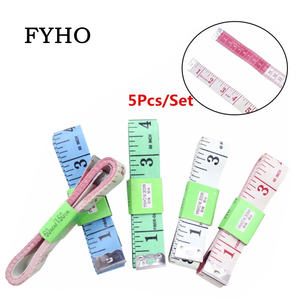 

5Pcs Tailor Tape measure 150cm/60" Body Measuring Ruler Soft Flat Sewing Ruler Meter Sewing Measuring Tape Random Color HY74