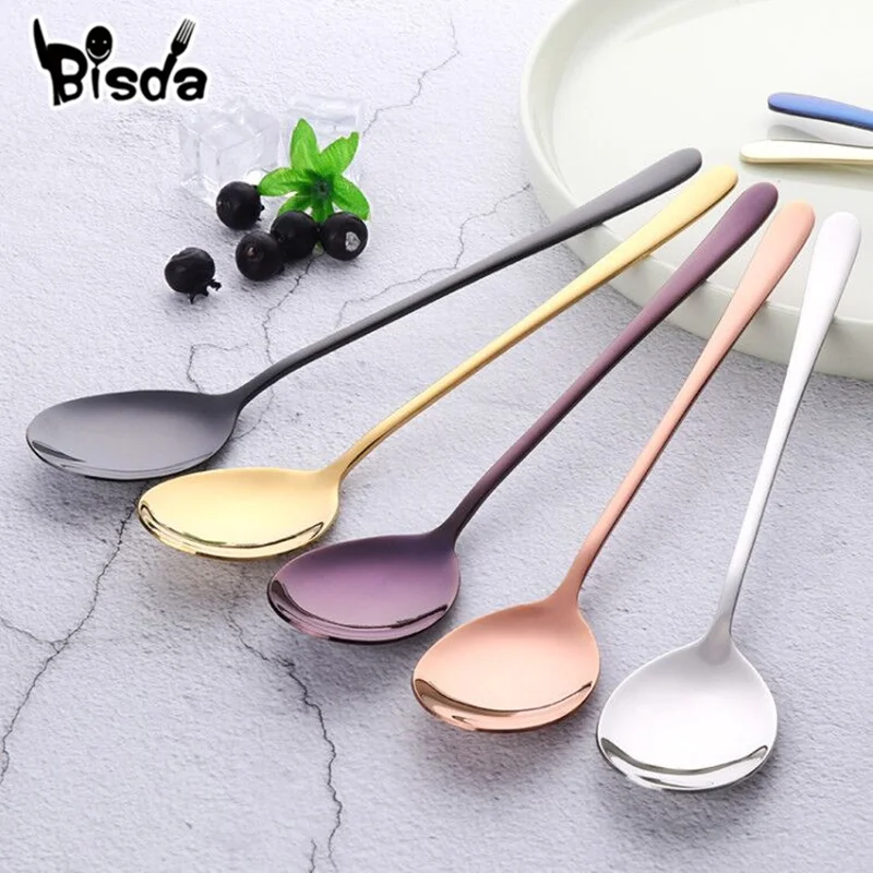 8 Color Stainless Steel Spoons With Long Handle Spoons Rose Gold Soup Spoon for Ice Cream Dinner Spoons Rice/Salad Tableware