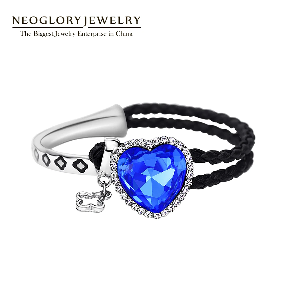 Женский браслет с кристаллами Neoglory кожаный сердцем из веревки модные ювелирные