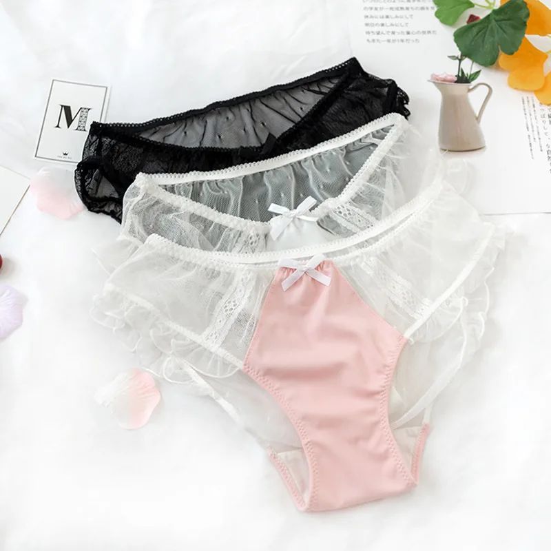 

Японский стиль лето одежда из тонкого молочного шелка для женщин детское нижнее белье кружевной сексуальный с низкой посадкой прозрачный ж...