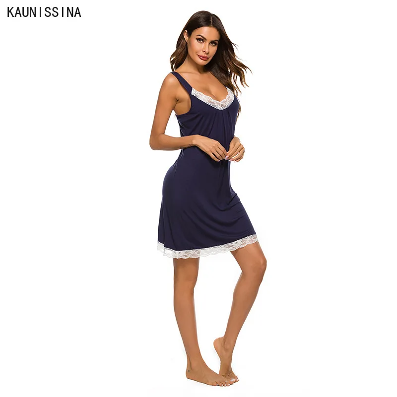 

Women Summer Nightgown Sleepwear V-Neck Slip Lounge Nightdress Female Sexy Lace Lingerie Dress Homewear Night Gown
