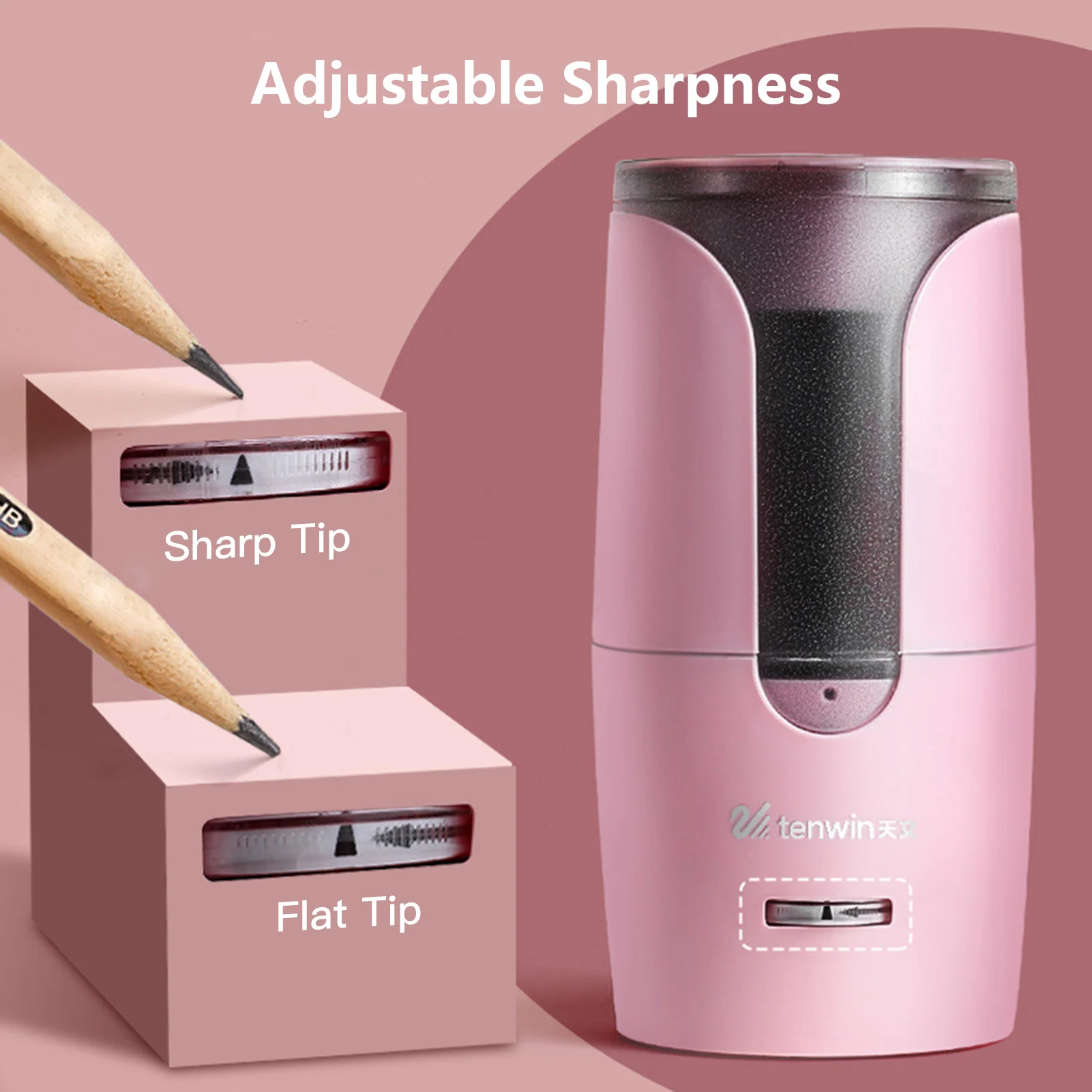 

tenwin Electric Pencil Sharpener Heavy Duty Pencil Sharpener Auto Stop Adjustable Sharpness with a Spare Blade for 6-8mm Pencil