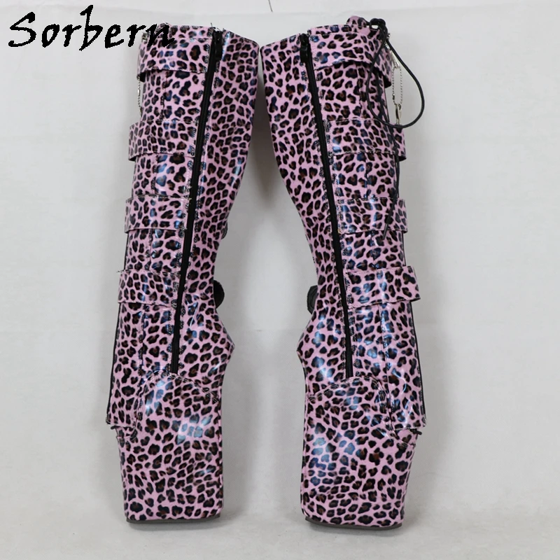 Sorbern Розовый Леопард-пуанты на каблуке женская обувь ботинки с замком до середины