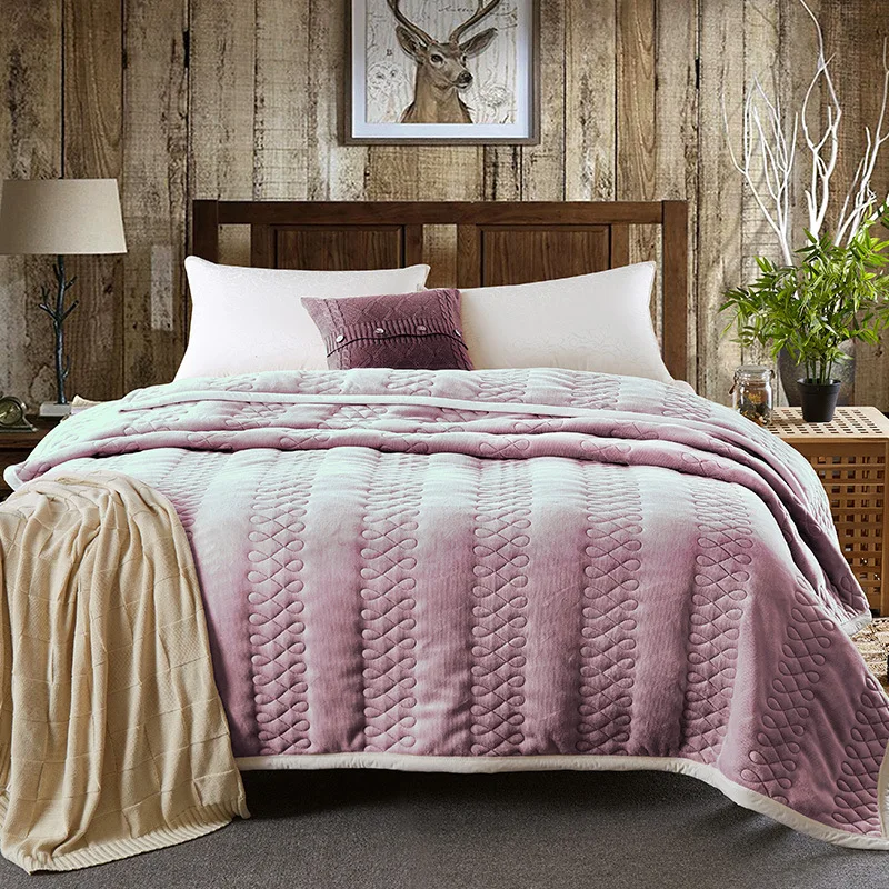 

Winter stripe Blanket Thicken warm bed cover 200*230cm-3.4kgs coral fleece duvet 180*200cm bedspread Flannel fleece quilts bed