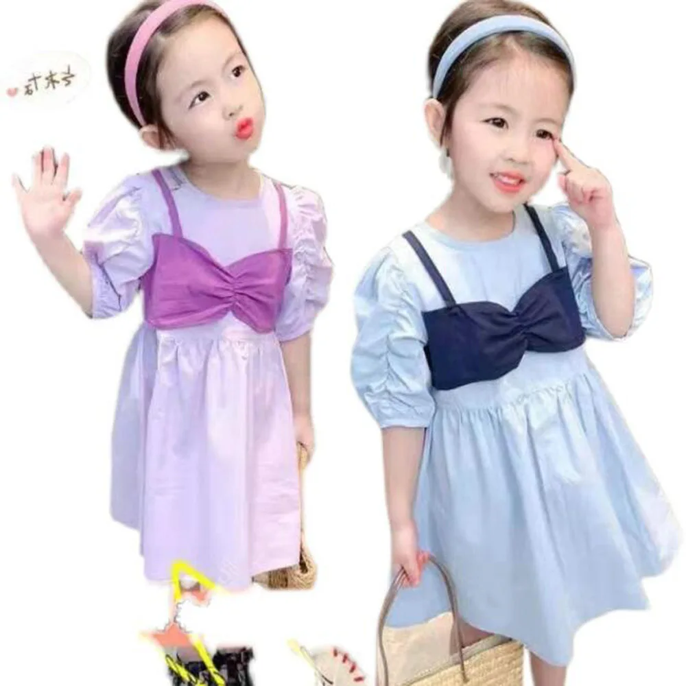 

Cultiseed Baby Girls Fake 2pc Bow Strapless Cute Princess Party Dress Clothes Children Kids Puff Sleeve Holiday Casual Gowns