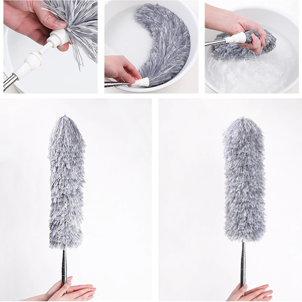 Telescopic Dust Duster Stainless Steel Ceiling Brush Washable Dust Duster Clean the Feather Duster duster