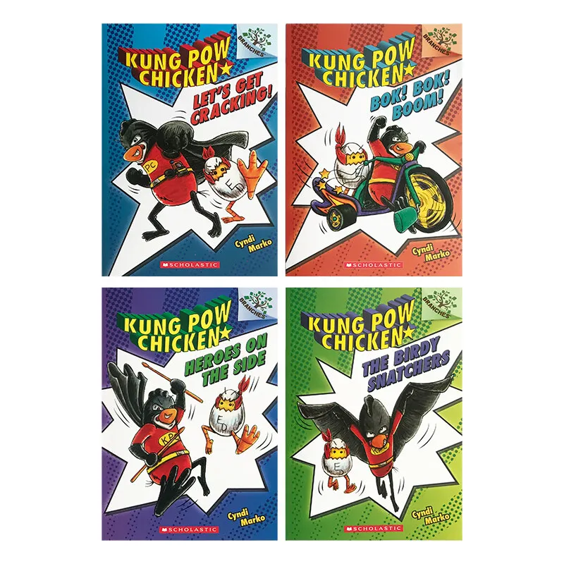 

4Pcs Original Children Popular Comic Books Kung Pow Chicken Scholastic Branches Colouring English Activity Story Picture Book