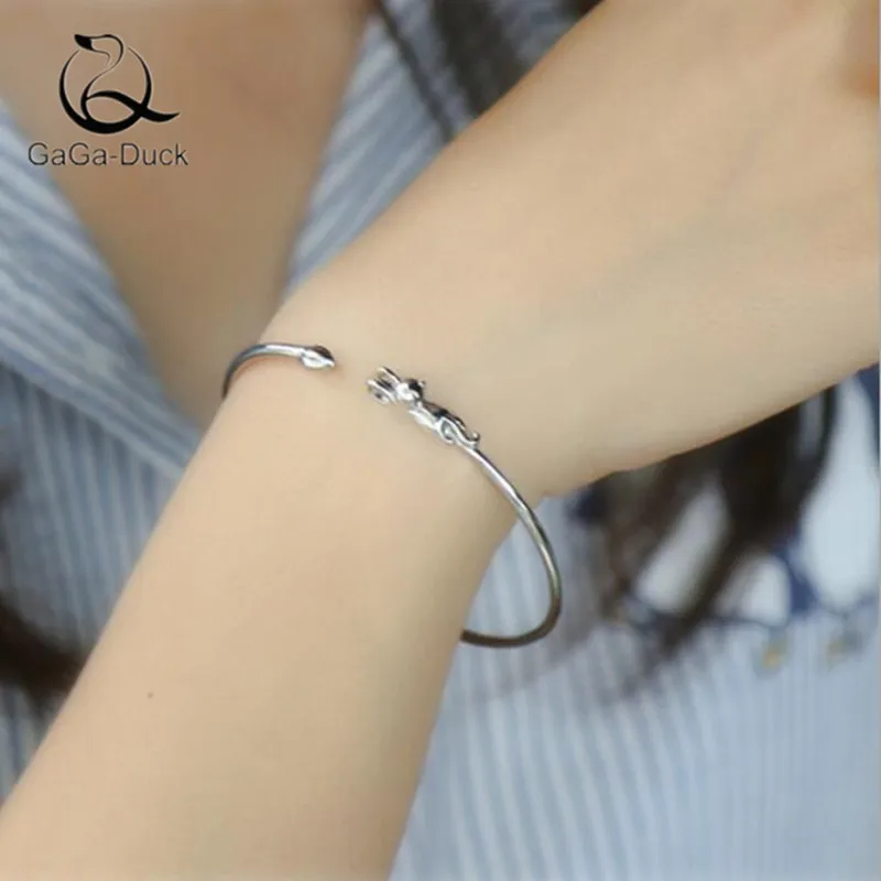 Женский браслет из серебра 925 пробы с маленькой кошкой|Гибкие и жесткие браслеты|