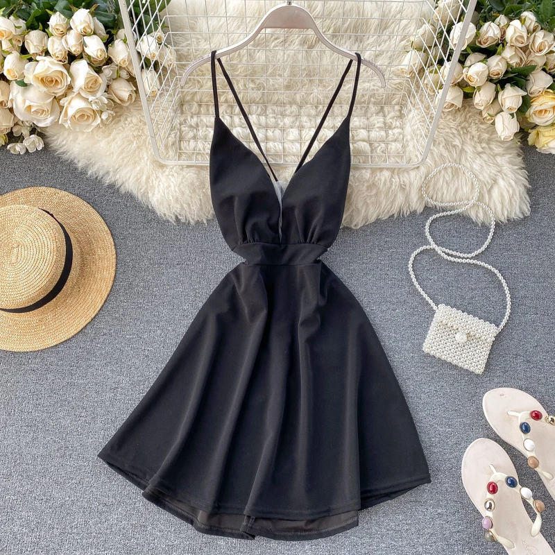 Женское платье с глубоким V образным вырезом и высокой талией|Женские платья| |