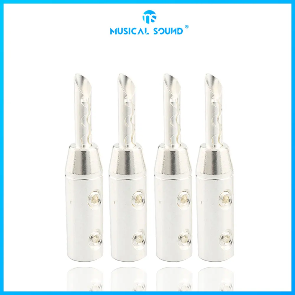 

4 Pcs Brass Silver-Plated Banana Head Bfa Serrated Speaker Amplifier Connector Jack Cable Wire Plug