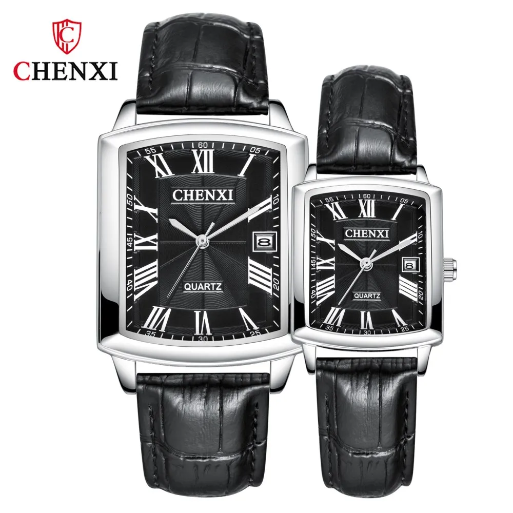 

Часы наручные парные, повседневные брендовые Модные кварцевые с квадратным циферблатом, с кожаным ремешком, с календарем для влюбленных