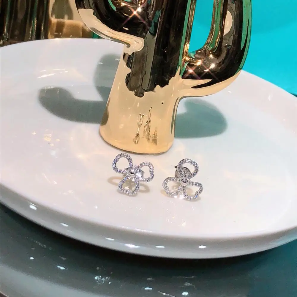 Клевера с изображением трех цветов Подвесные серьги 925 стерлингового серебра