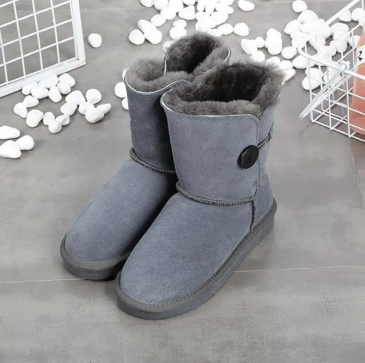 gray SHUANGGUN/; зимние ботинки из натуральной яловой кожи; Женские ботинки в австралийском стиле наивысшего качества; зимние женские теплые ботинки; botas mujer - Цвет: gray