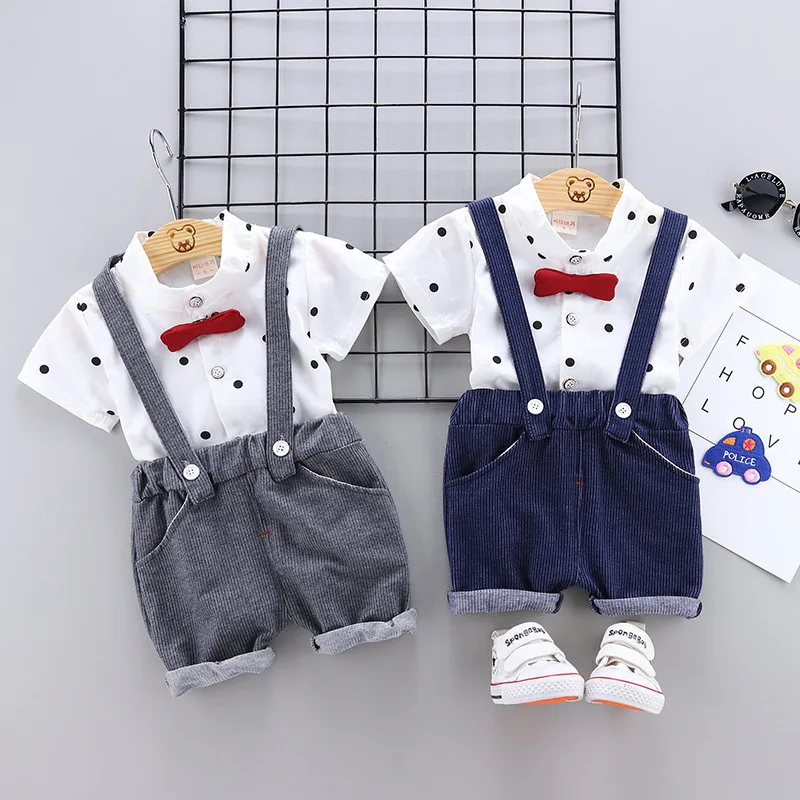

Toddler Boys Clothes Set Summer Baby Boys Clothes Gentleman Tie Shirt+Overalls Tracksuit Suit For Kid Outfit Children Clothes