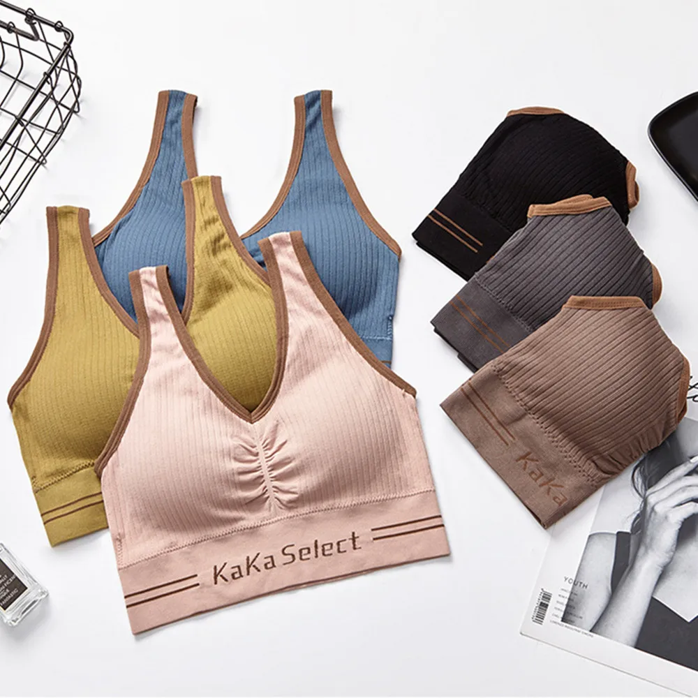 

Women Seamless Tank Crop Top GYM Brassiere Sports Bra Fitness Vest Padded Elastic Bralette Underwear