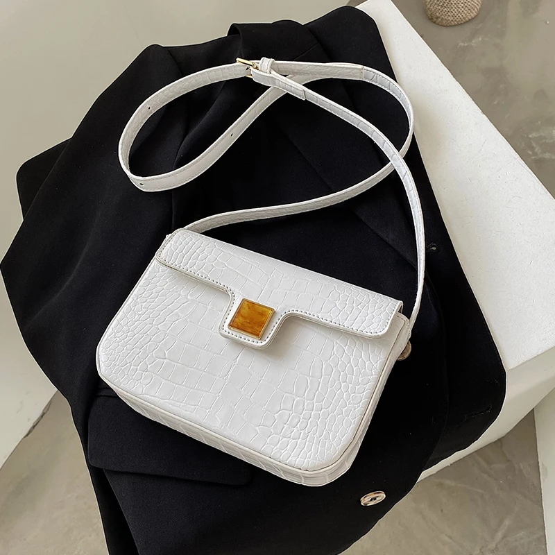 

New crocodile pattern one-shoulder diagonal handbags casual fashion trend solid color all-match high-quality small square bag