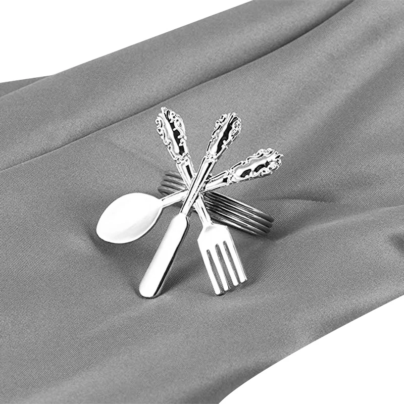 6 Pack Creative Napkin Buckle Fork Knife Spoon Silver Rings Tableware Holder for Wedding Party Table Decoration | Дом и сад