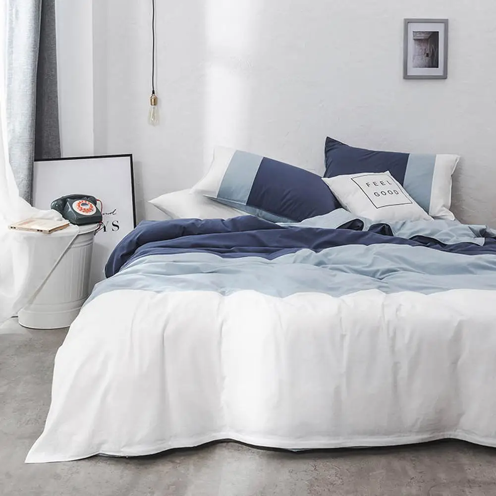 

Svetanya Nordic Japanese Stripes Blue Cotton Bedding Set Hotel Bedlinens Fitted Sheet Twin Queen King Size Duvet Cover Set